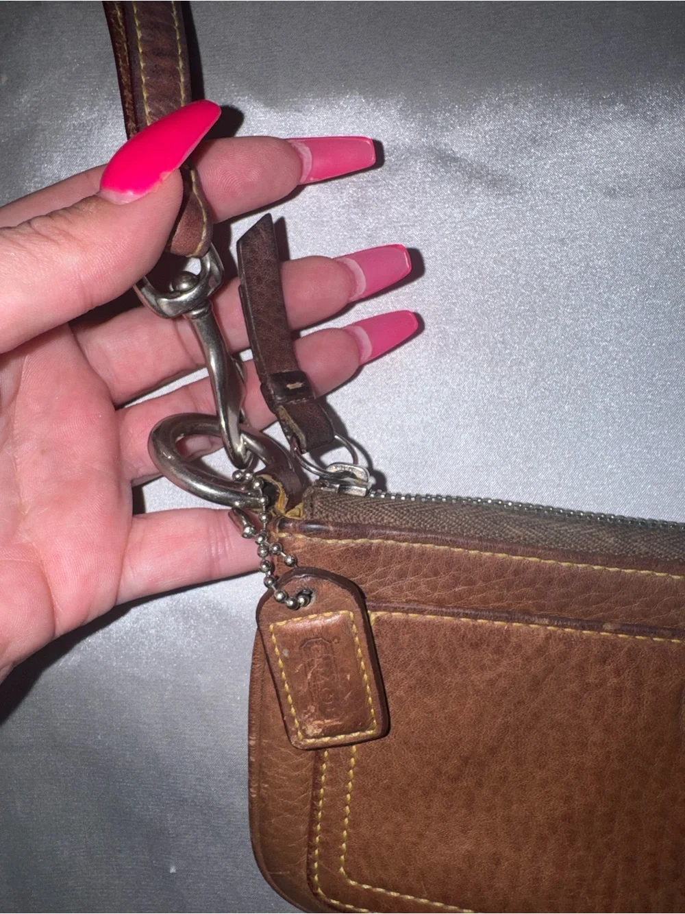 Coach Tan Brown Leather Wristlet Clutch